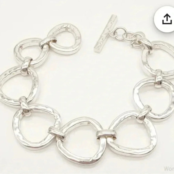 Designer Silpada Hammered Sterling Silver Toggle  Bracelet - Picture 2 of 10